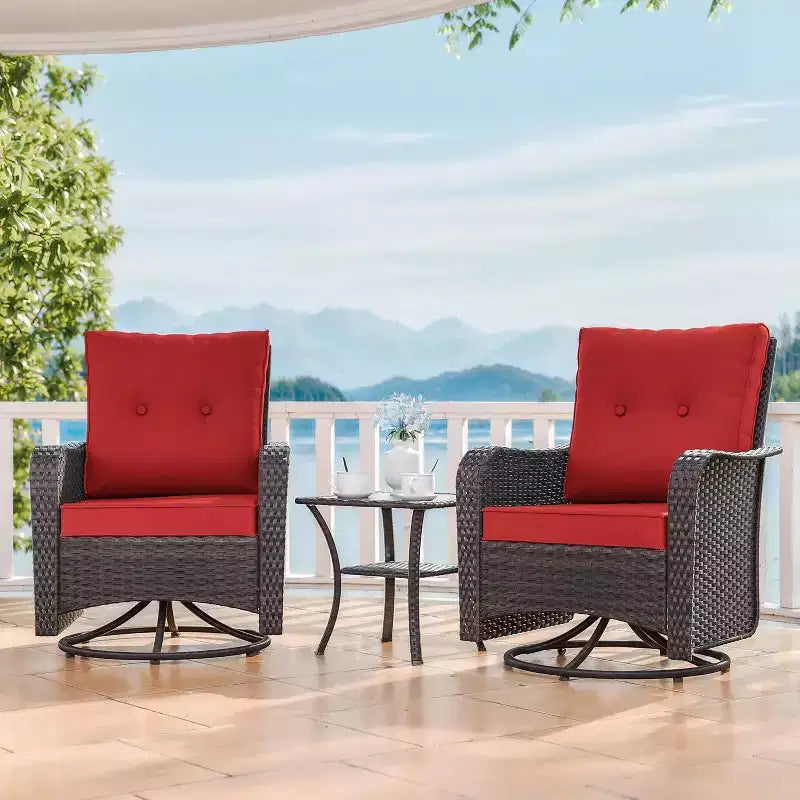 ALAULM 3 Pièces Chaises Basculantes Pivotantes en Rotin pour Patio - Chaises à Bascule Pivotantes d'extérieur avec 1 Table Basse en Rotin