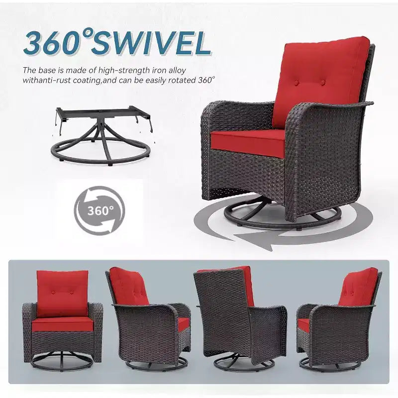 ALAULM 3 Pièces Chaises Basculantes Pivotantes en Rotin pour Patio - Chaises à Bascule Pivotantes d'extérieur avec 1 Table Basse en Rotin