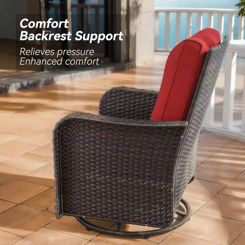 ALAULM 3 Pièces Chaises Basculantes Pivotantes en Rotin pour Patio - Chaises à Bascule Pivotantes d'extérieur avec 1 Table Basse en Rotin