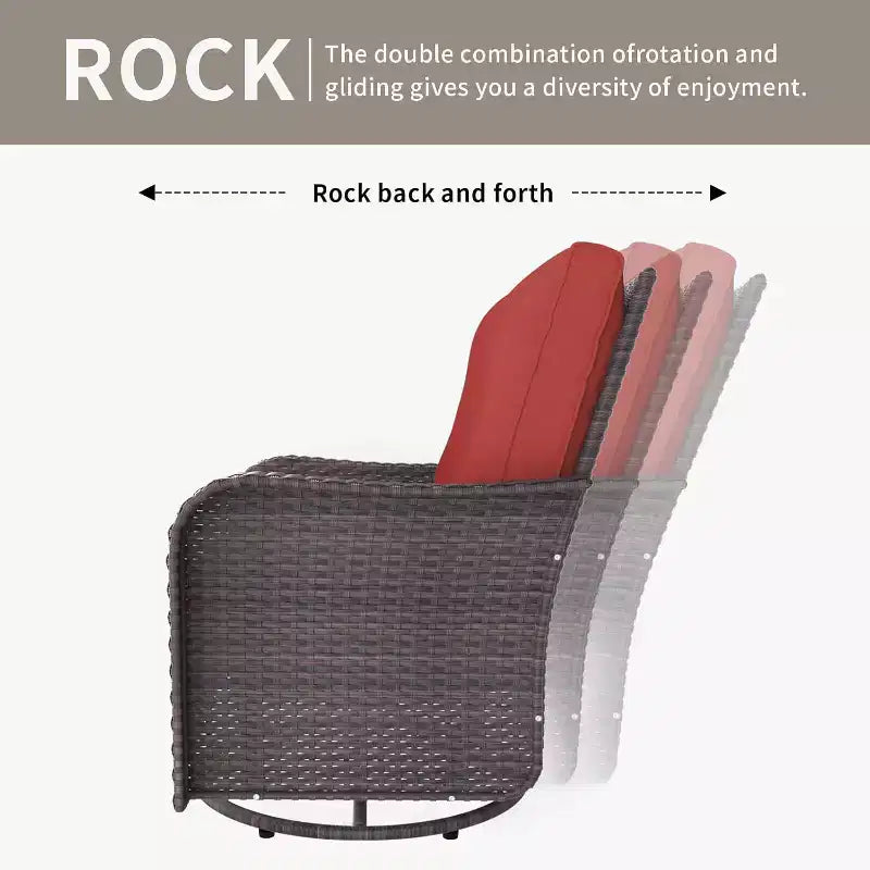 ALAULM 3 Pièces Chaises Basculantes Pivotantes en Rotin pour Patio - Chaises à Bascule Pivotantes d'extérieur avec 1 Table Basse en Rotin