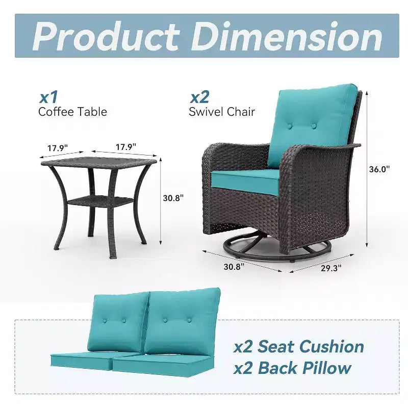 ALAULM 3 Pièces Chaises Basculantes Pivotantes en Rotin pour Patio - Chaises à Bascule Pivotantes d'extérieur avec 1 Table Basse en Rotin
