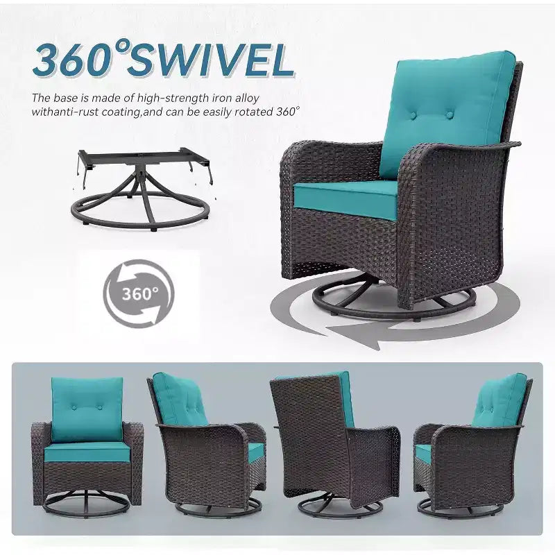 ALAULM 3 Pièces Chaises Basculantes Pivotantes en Rotin pour Patio - Chaises à Bascule Pivotantes d'extérieur avec 1 Table Basse en Rotin
