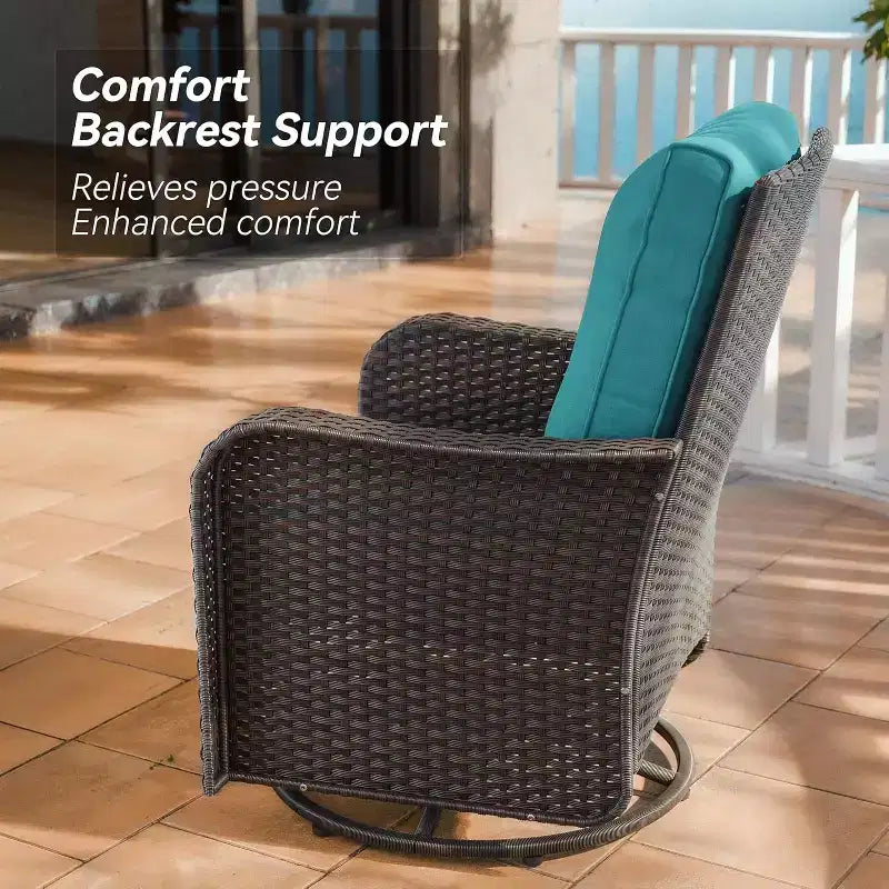 ALAULM 3 Pièces Chaises Basculantes Pivotantes en Rotin pour Patio - Chaises à Bascule Pivotantes d'extérieur avec 1 Table Basse en Rotin