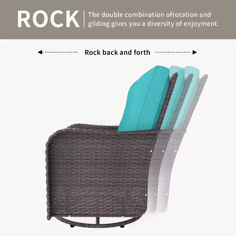 ALAULM 3 Pièces Chaises Basculantes Pivotantes en Rotin pour Patio - Chaises à Bascule Pivotantes d'extérieur avec 1 Table Basse en Rotin