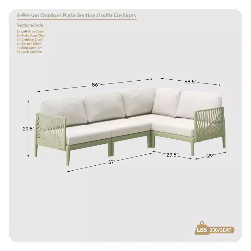 WestinTrends Playa Ensemble modulaire de meubles de terrasse d'angle en résine de polypropylène 4 pièces, vert