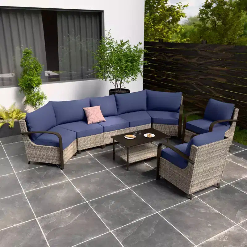 EAGLE PEAK Ensemble de mobilier de patio Coastal Vista, ensemble de conversation de patio en osier incurvé demi-lune avec table basse