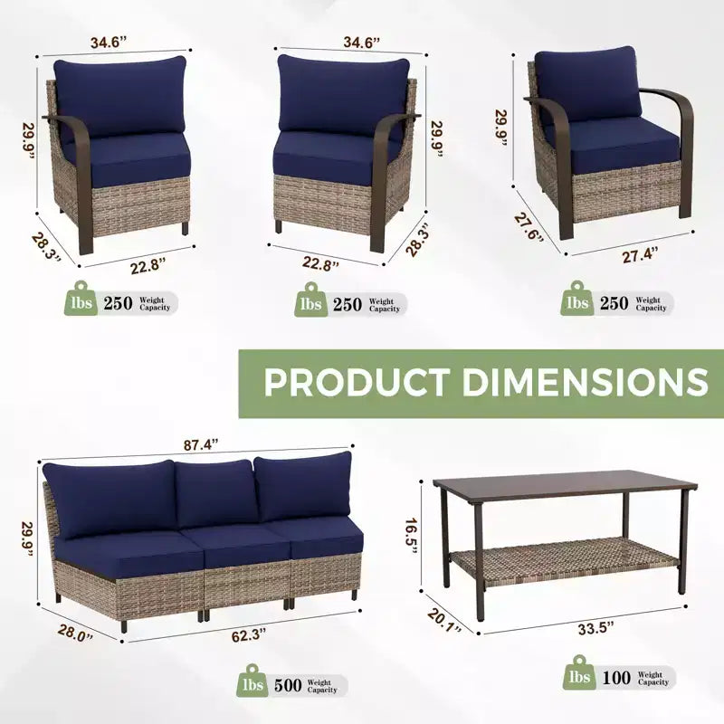 EAGLE PEAK Ensemble de mobilier de patio Coastal Vista, ensemble de conversation de patio en osier incurvé demi-lune avec table basse