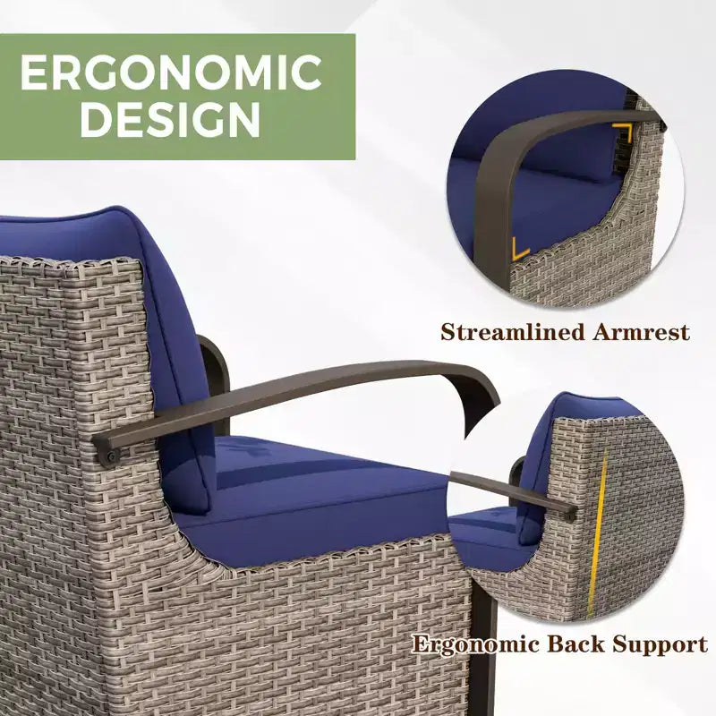 EAGLE PEAK Ensemble de mobilier de patio Coastal Vista, ensemble de conversation de patio en osier incurvé demi-lune avec table basse