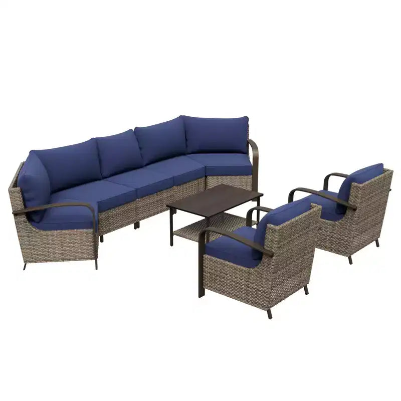 EAGLE PEAK Ensemble de mobilier de patio Coastal Vista, ensemble de conversation de patio en osier incurvé demi-lune avec table basse