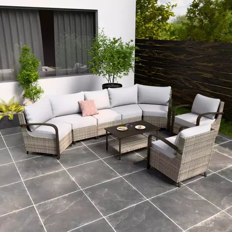 EAGLE PEAK Ensemble de mobilier de patio Coastal Vista, ensemble de conversation de patio en osier incurvé demi-lune avec table basse