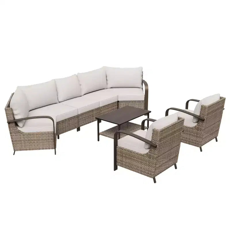 EAGLE PEAK Ensemble de mobilier de patio Coastal Vista, ensemble de conversation de patio en osier incurvé demi-lune avec table basse