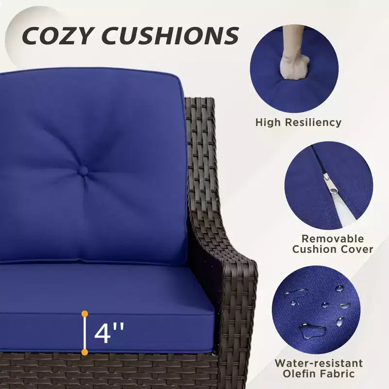EAGLE PEAK Ensemble de mobilier de jardin en osier 5 pièces Azure Bay, canapé et chaises avec poufs