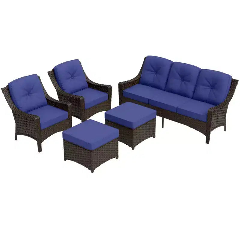 EAGLE PEAK Ensemble de mobilier de jardin en osier 5 pièces Azure Bay, canapé et chaises avec poufs