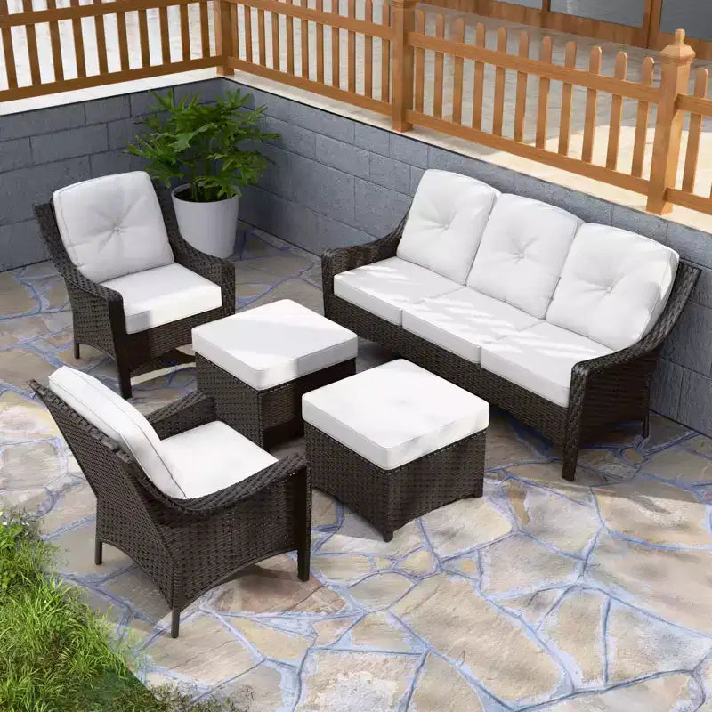 EAGLE PEAK Ensemble de mobilier de jardin en osier 5 pièces Azure Bay, canapé et chaises avec poufs