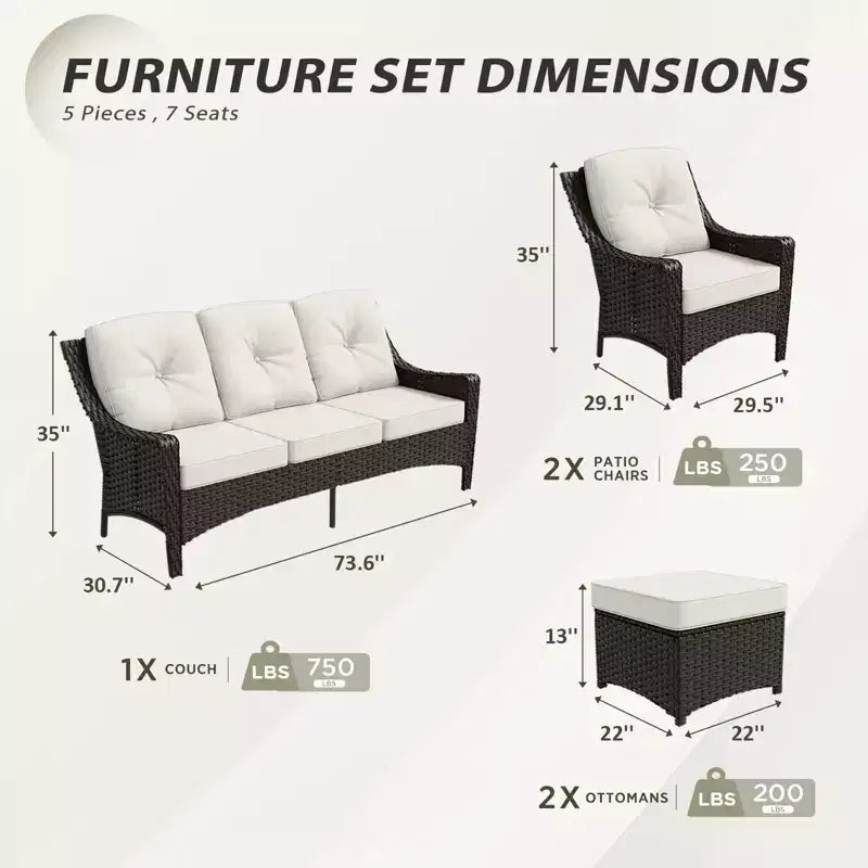 EAGLE PEAK Ensemble de mobilier de jardin en osier 5 pièces Azure Bay, canapé et chaises avec poufs