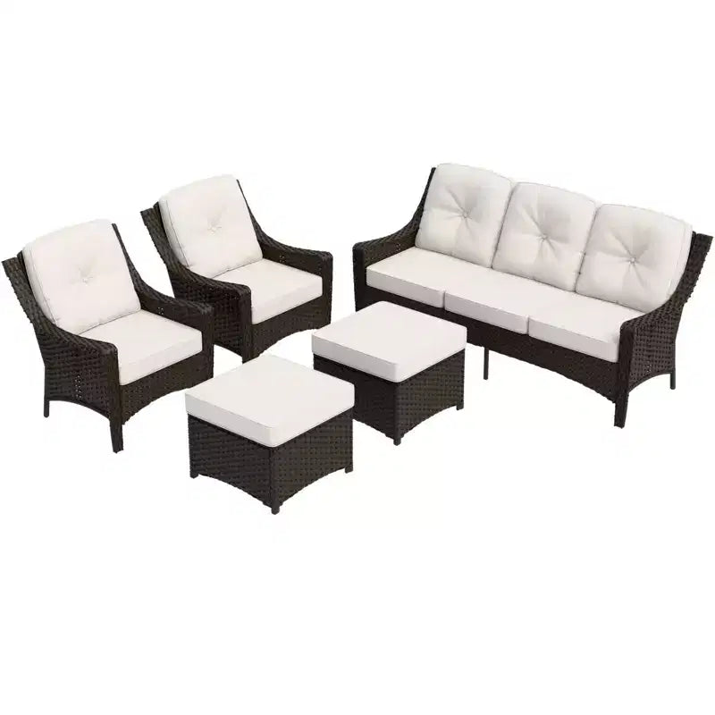 EAGLE PEAK Ensemble de mobilier de jardin en osier 5 pièces Azure Bay, canapé et chaises avec poufs
