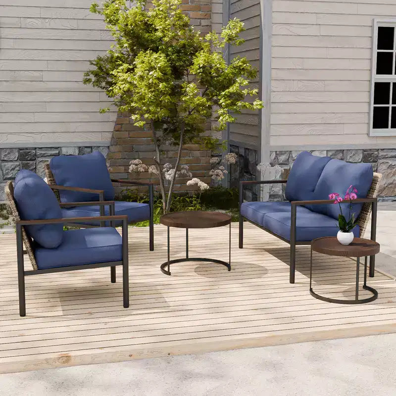 EAGLE PEAK Collection Sunset Dune Ensemble de mobilier d'extérieur moderne, Ensemble de conversation 5 pièces en osier avec coussins
