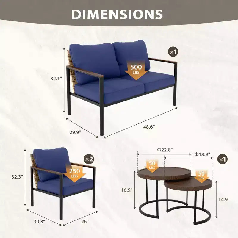 EAGLE PEAK Collection Sunset Dune Ensemble de mobilier d'extérieur moderne, Ensemble de conversation 5 pièces en osier avec coussins