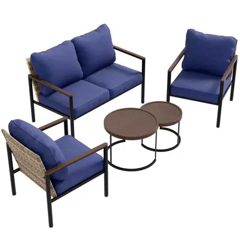 EAGLE PEAK Collection Sunset Dune Ensemble de mobilier d'extérieur moderne, Ensemble de conversation 5 pièces en osier avec coussins