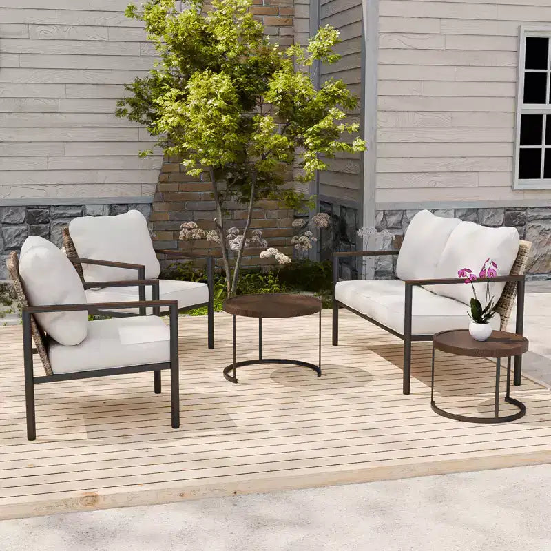 EAGLE PEAK Collection Sunset Dune Ensemble de mobilier d'extérieur moderne, Ensemble de conversation 5 pièces en osier avec coussins