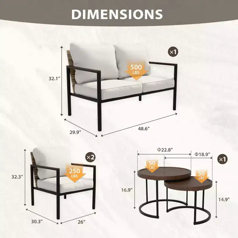 EAGLE PEAK Collection Sunset Dune Ensemble de mobilier d'extérieur moderne, Ensemble de conversation 5 pièces en osier avec coussins
