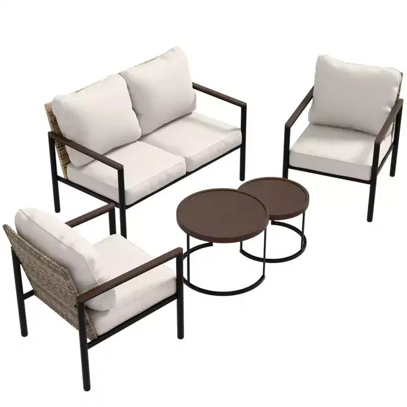 EAGLE PEAK Collection Sunset Dune Ensemble de mobilier d'extérieur moderne, Ensemble de conversation 5 pièces en osier avec coussins
