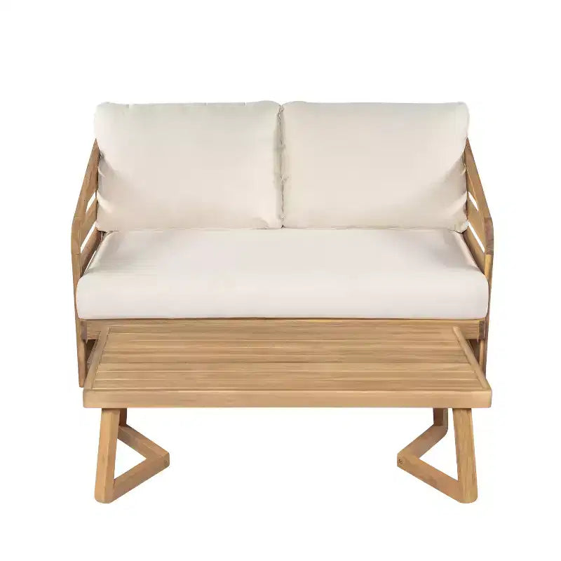 Christopher Knight Home Yantic - Causeuse et table basse d'extérieur modernes en bois d'acacia avec coussins résistants à l'eau