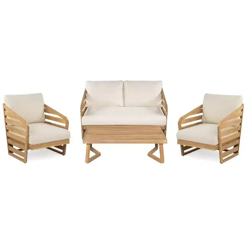 Christopher Knight Home Yantic, ensemble de conversation moderne d'extérieur 4 pièces en bois d'acacia avec coussins résistants à l'eau