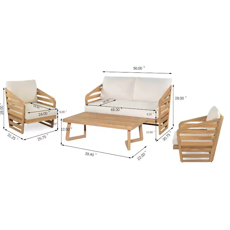 Christopher Knight Home Yantic, ensemble de conversation moderne d'extérieur 4 pièces en bois d'acacia avec coussins résistants à l'eau