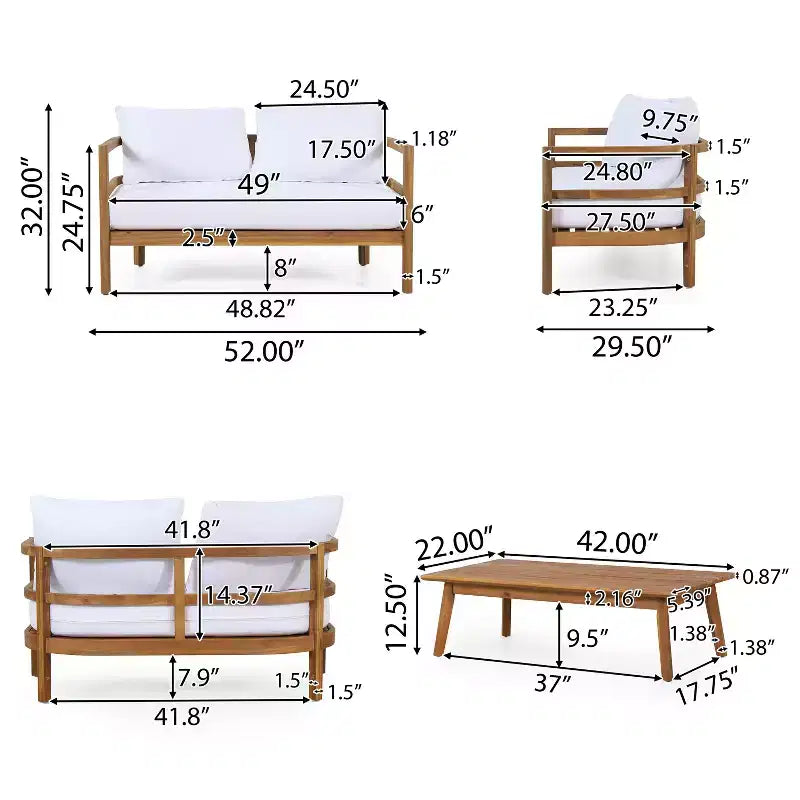 Christopher Knight Home Aggie Salon de jardin 4 places en bois d'acacia avec coussins, teck/blanc