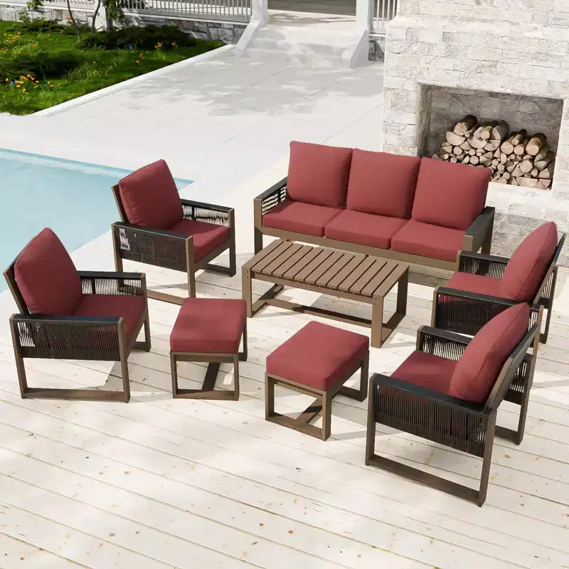 EAGLE PEAK Ensemble de conversation en bois de cèdre naturel, mobilier de terrasse extérieur avec 2 poufs et table basse