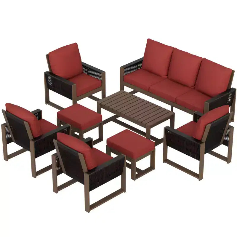 EAGLE PEAK Ensemble de conversation en bois de cèdre naturel, mobilier de terrasse extérieur avec 2 poufs et table basse