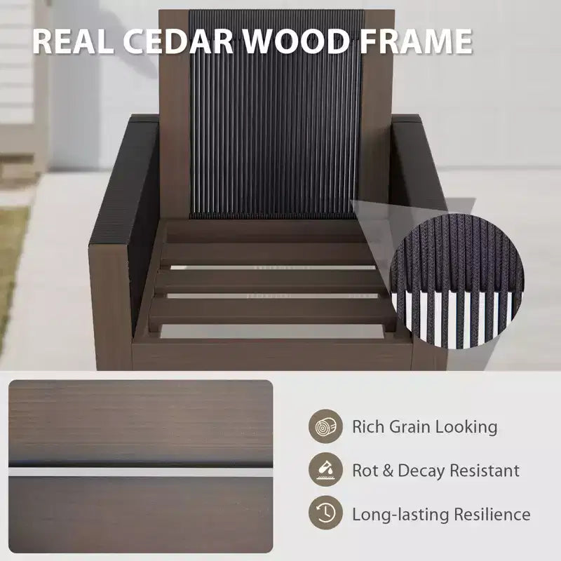 EAGLE PEAK Ensemble de conversation en bois de cèdre naturel, mobilier de terrasse extérieur avec 2 poufs et table basse