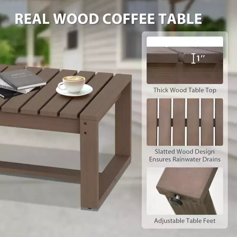 EAGLE PEAK Ensemble de conversation en bois de cèdre naturel, mobilier de terrasse extérieur avec 2 poufs et table basse