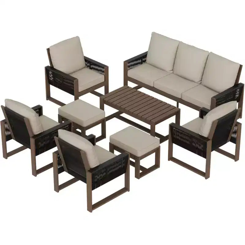 EAGLE PEAK Ensemble de conversation en bois de cèdre naturel, mobilier de terrasse extérieur avec 2 poufs et table basse