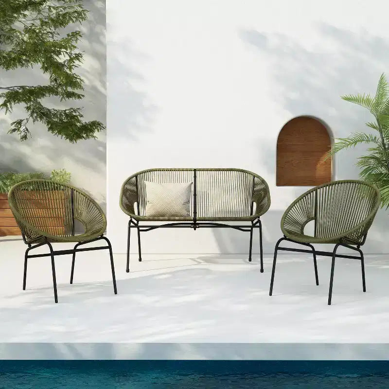 Christopher Knight Home Paoha Ensemble de conversation tissé d'extérieur 3 pièces avec cadre en fer (Table non incluse)
