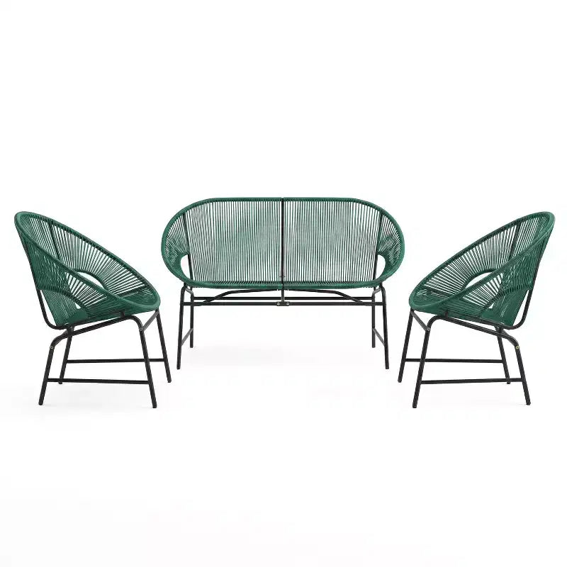 Christopher Knight Home Paoha Ensemble de conversation tissé d'extérieur 3 pièces avec cadre en fer (Table non incluse)