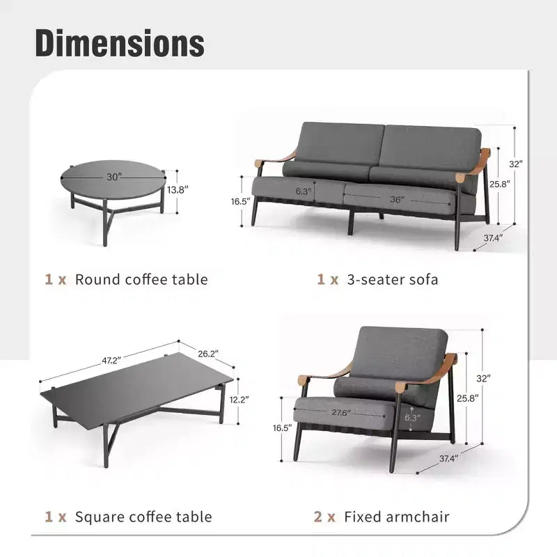 Captiva Designs Canapé d'extérieur surdimensionné moderne de luxe avec coussins très épais et table basse