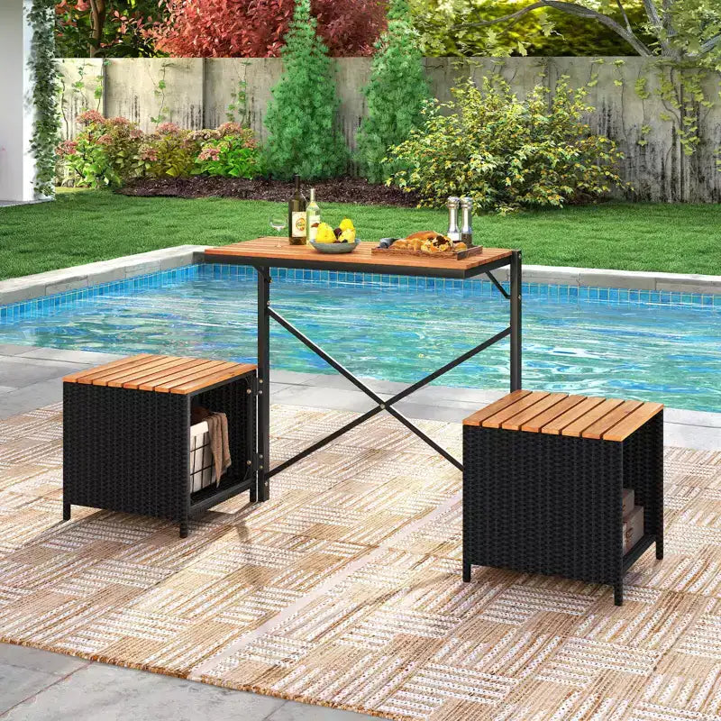 Costway Banc convertible 2-en-1 d'extérieur avec cadre en métal, table en résine tressée et ensemble de chaises