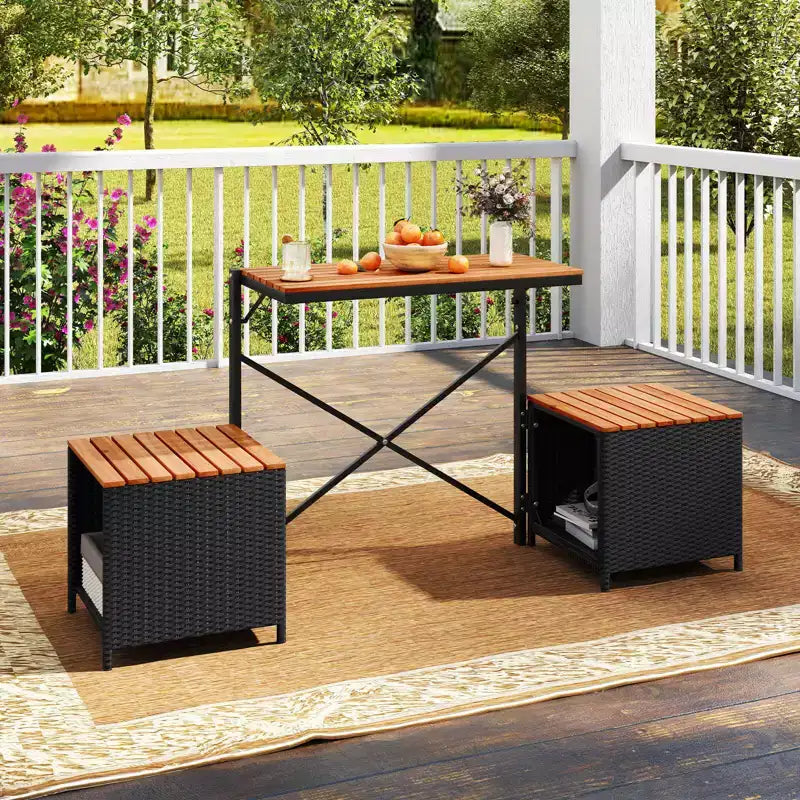 Costway Banc convertible 2-en-1 d'extérieur avec cadre en métal, table en résine tressée et ensemble de chaises