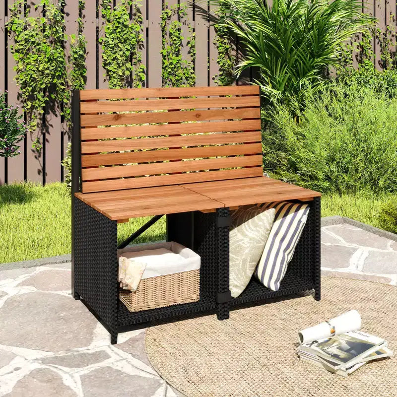 Costway Banc convertible 2-en-1 d'extérieur avec cadre en métal, table en résine tressée et ensemble de chaises