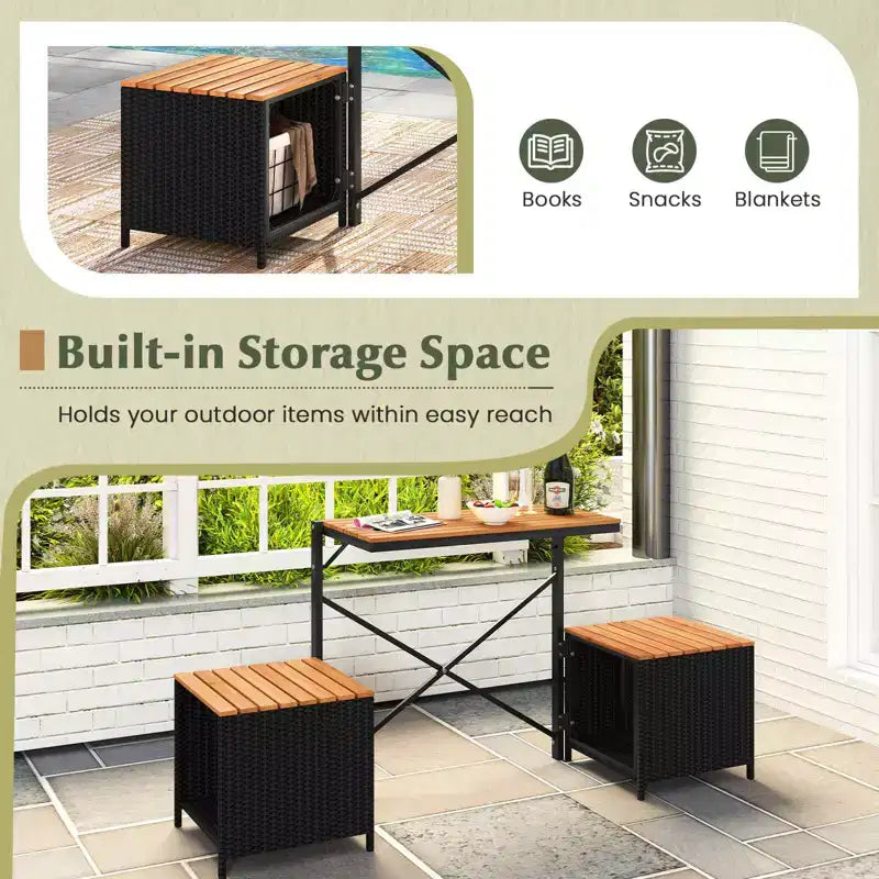 Costway Banc convertible 2-en-1 d'extérieur avec cadre en métal, table en résine tressée et ensemble de chaises
