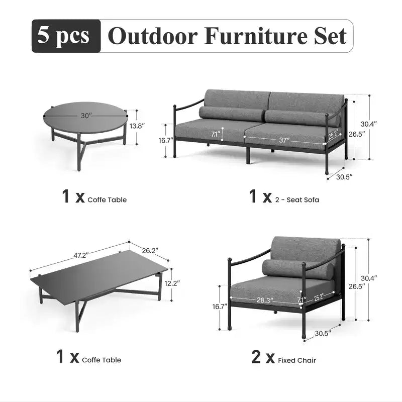 Ensemble de canapés de conversation surdimensionnés haut de gamme pour patio extérieur Captiva Designs avec coussins très épais et table basse