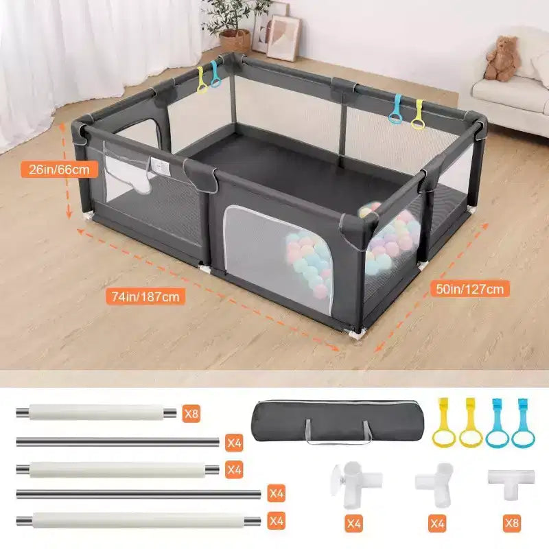 Parc pour bébé 4 panneaux 74x50" - Portable, spacieux et sécurisé