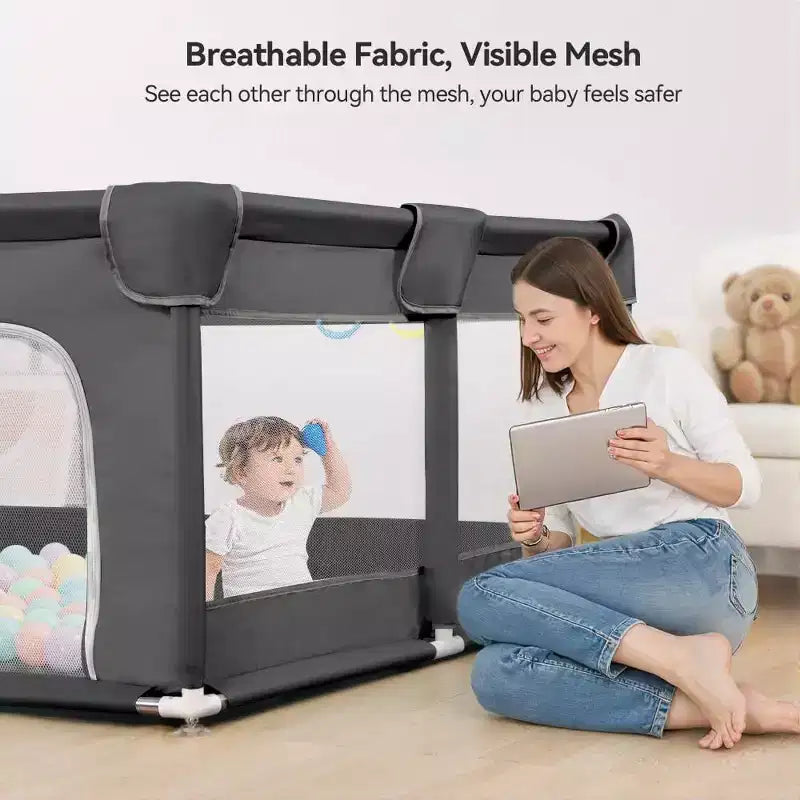 Parc pour bébé 4 panneaux 74x50" - Portable, spacieux et sécurisé