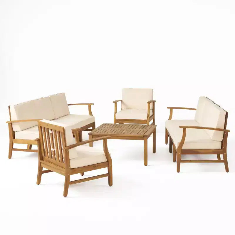 Christopher Knight Home Perla Salon de jardin 8 places en bois d'acacia avec coussins