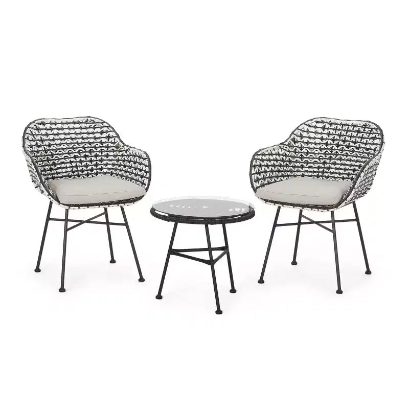 Ensemble conversationnel 3 pièces GDFStudio Hardaway en osier et fer avec coussins