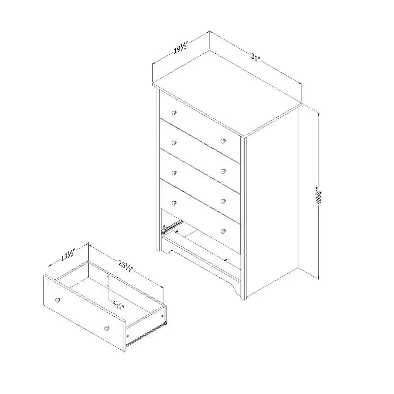 Commode à 5 tiroirs gris doux