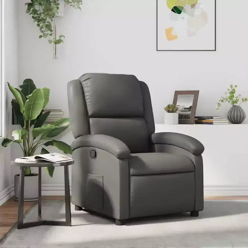 Fauteuil inclinable manuel avec dossier et repose-pieds réglables - Similicuir gris