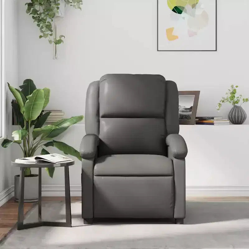 Fauteuil inclinable manuel avec dossier et repose-pieds réglables - Similicuir gris